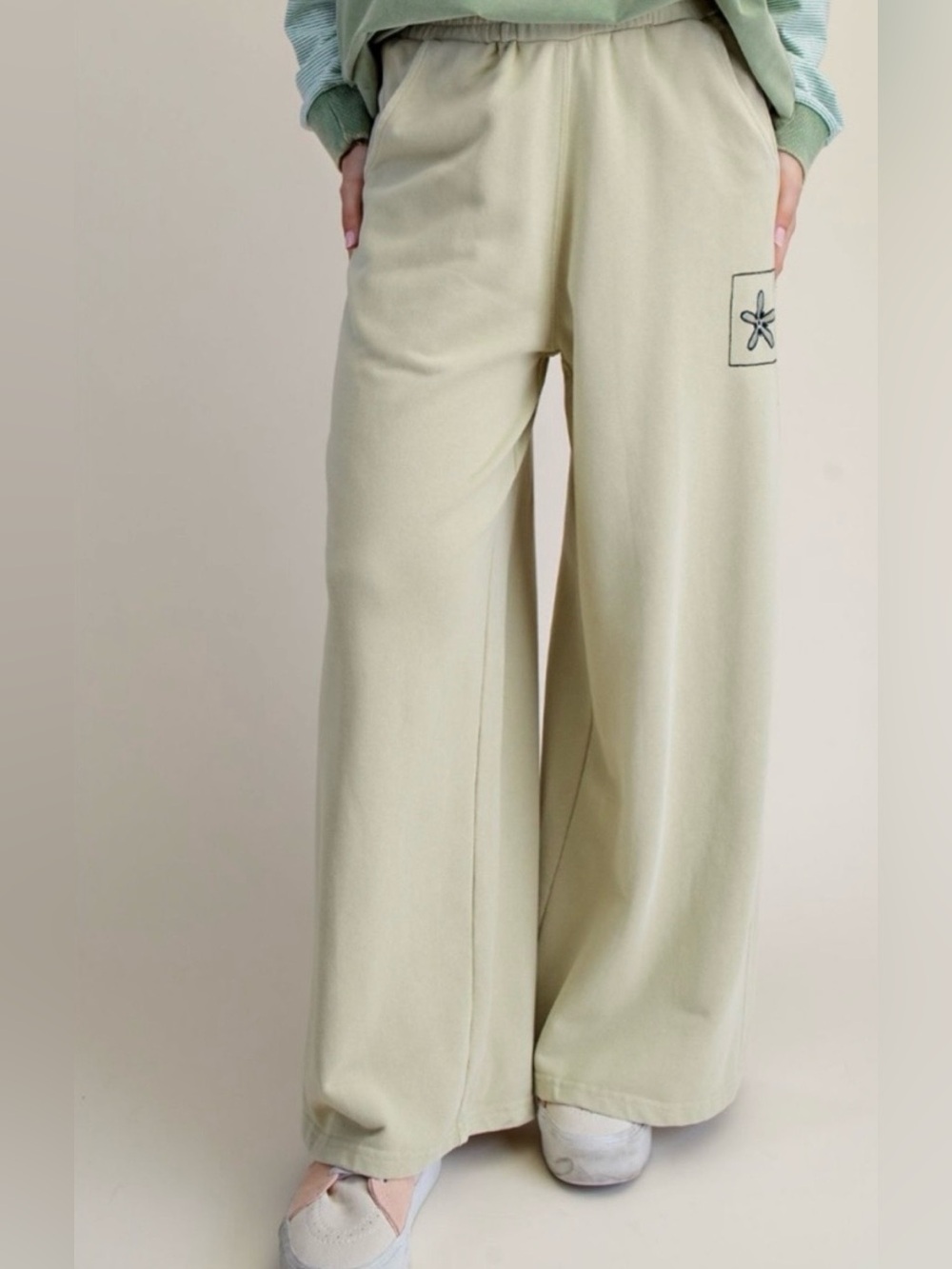 NWT💚Easel Mineral Washed Terry Knit Pants Macha Latte Small